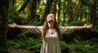 © MotherPray - Woman embracing nature's serenity in a lush forest