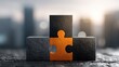 © Armin - Puzzle pieces on a stone surface, cityscape backdrop