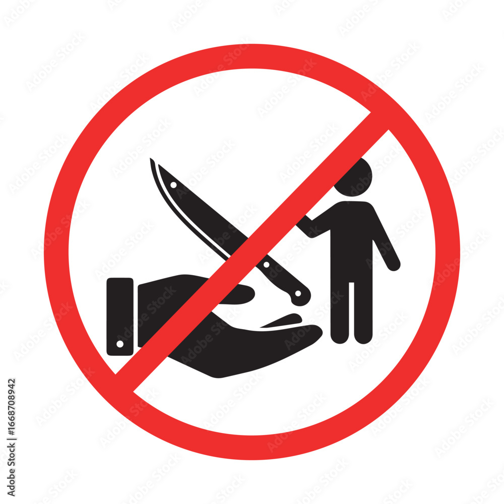No Hand Over Sticker no knife handover to person warning sign, safety symbol indicating ...