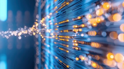 Wall Mural - Database Abstract data flow with digital streams connecting multiple database storage units.
