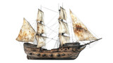 Ancient pirate ship illustration in PNG style with transparent background for nautical and maritime-themed designs and projects