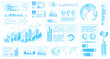 © ImageFlow - Multiple blue charts, graphs, and infographics in drawing style on a white background, representing isolated business analysis and data visualization concept