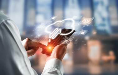 Wall Mural - cloud computing enables digital growth with secure data storage, scalable infrastructure, and strate