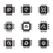 © karib009 - Nine black computer microchip icons with abstract symbols computer chip processor