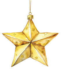 Wall Mural - png gold star christmas ornament gold illustration watercolor.