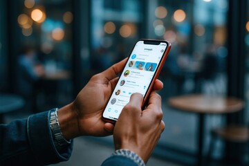Engaging with digital communication in a bustling urban setting