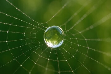 A Glistening Water Droplet Captured in a Web of Silk