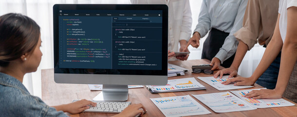 software development programming on computer screen for brisk application and program coding