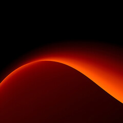 Wall Mural - The abstract composition features a deep orange gradient, spreading smoothly across a black background, resembling fire in velvet night, with an orange area forming a partial arc in the lower left.