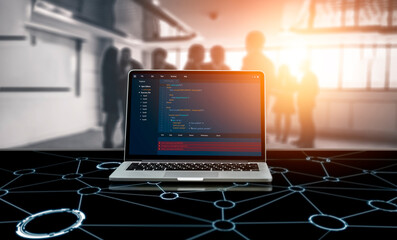Software development programming on computer screen for modish application and program coding