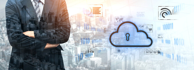 Wall Mural - cloud computing enables digital growth with secure data storage, scalable infrastructure, and strate