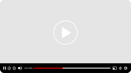 Modern Video Player PNG with Play Button, Streaming Frame, and Interactive UI Controls for Social Media Apps and Website on Transparent Background Vector Illustration