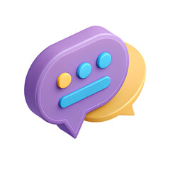 Colorful speech bubble icon in purple and yellow design  