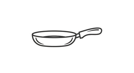 A simple line drawing of a frying pan with a handle on a white background in a horizontal view ai generated