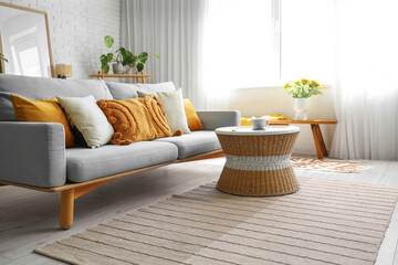 Poster - interior of modern light living room with sofa and table