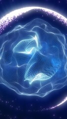 Wall Mural - futuristic glowing digital sphere made of particles and light rings on dark background