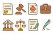© Coosh448 - Child-Friendly Legal Icons. Flat vector mini-illustrations bankruptcy and legal process in colors children's illustrations: legal