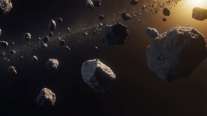 Wall Mural - many asteroids are flying in formation towards a bright star