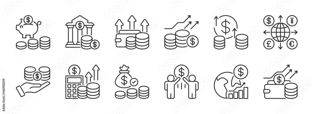 Symbol Of Income financial money income icon line set dollar arrow cash flow business ...