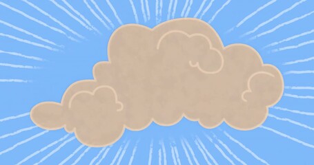 Wall Mural - at start cartoon cloud appearing center on blue backdrop with chalk rays remaining for sky scene