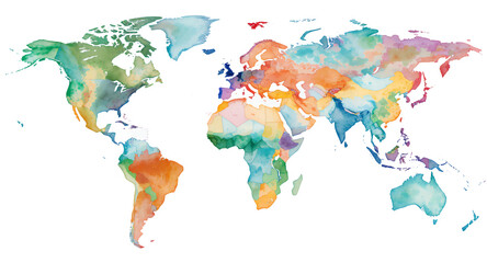 Naklejka na meble Watercolor World Map in Colorful Tones