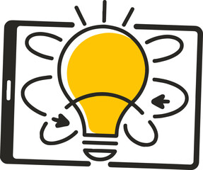 Wall Mural - Illustration of a tablet displaying a lightbulb with arrows indicating a cycle of innovation idea