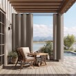 © HDStudios - A patio with a wooden table and chairs