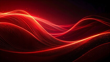 Flowing red energy waves with glowing particle lines