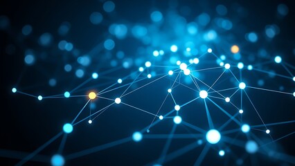 Futuristic network concept with glowing nodes and lines, set against a dark and atmospheric background.