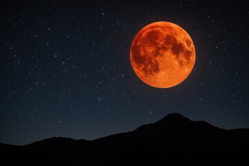 Wall Mural - dramatic blood moon rising over mountain silhouette creating mystical astronomical phenomenon in nig