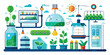© Hafiz - Flat design illustration of a hydroponic farm with plants and scientific equipment hydroponics