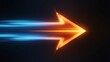 © Pixels Stock - Bright orange arrow with streaks of blue light trails moving forward on a dark background symbolizing speed progress and direction