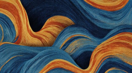 Canvas Print - Abstract Flowing Waves in Blue and Orange Textures on Canvas