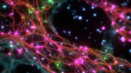 Slowmotion capture of fluorescent cytosolic spots detonating into a vibrant network pattern demonstrating secondmessenger dynamics.