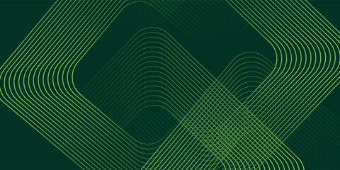 Wall Mural - reen abstract background with glowing geometric lines. modern gradient rounded square lines pattern.