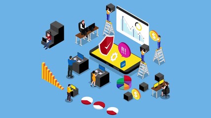 Mobile Financial Technology and Business Development 3d animation cartoon