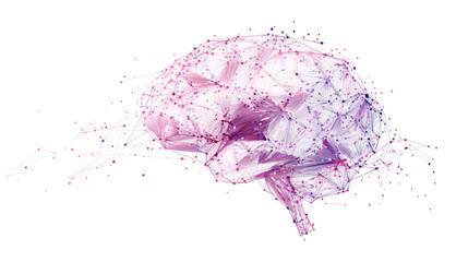 Pink And Purple Pixelated Human Brain On Transparent Background, PNG