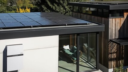 Modern house with solar panel array