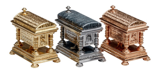Decorative Antique Caskets Set on Transparent Background for Display