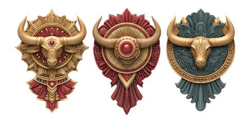 Decorative Bull Head Wall Art Set Isolated On Transparent Background