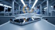 © Meow Creations - Freshly assembled silver smartphone on conveyor belt in modern electronics factory