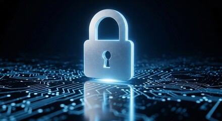 Secure digital world with modern padlock on circuit board art