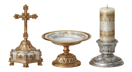 Ornate Religious Decorative Items Set on Transparent Background