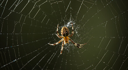 Macro Shot of Spider Weaving Delicate Web Threads