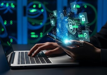 cyber security concept with digital data and network connection