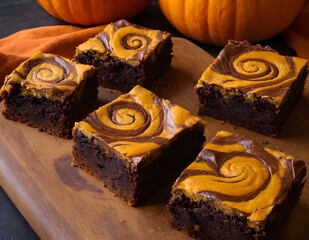 Wall Mural - delicious batch of pumpkin swirl chocolate brownies