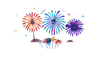 Vibrant fireworks exploding in celebration, a colorful display of joy and festivity perfect for holiday greetings, event announcements, and festive designs, originally a scalable graphic