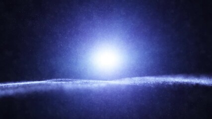 Wall Mural - Futuristic space with motion dotted waves animation on glowing blue background.