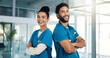 © WestLey2000/peopleimages.com - Arms crossed, medical and portrait of nurse people in hospital for collaboration or support. Healthcare, internship and smile of medicine students in clinic together for professional residency