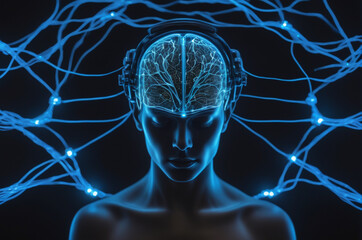 Wall Mural - Neural Connection and Artificial Intelligence Integration. Generative AI.